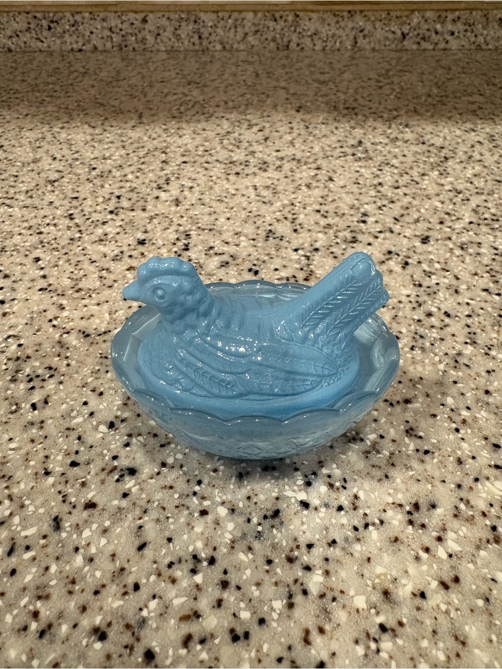 Light blue pressed glass "Hen on Nest" - Not Vintage